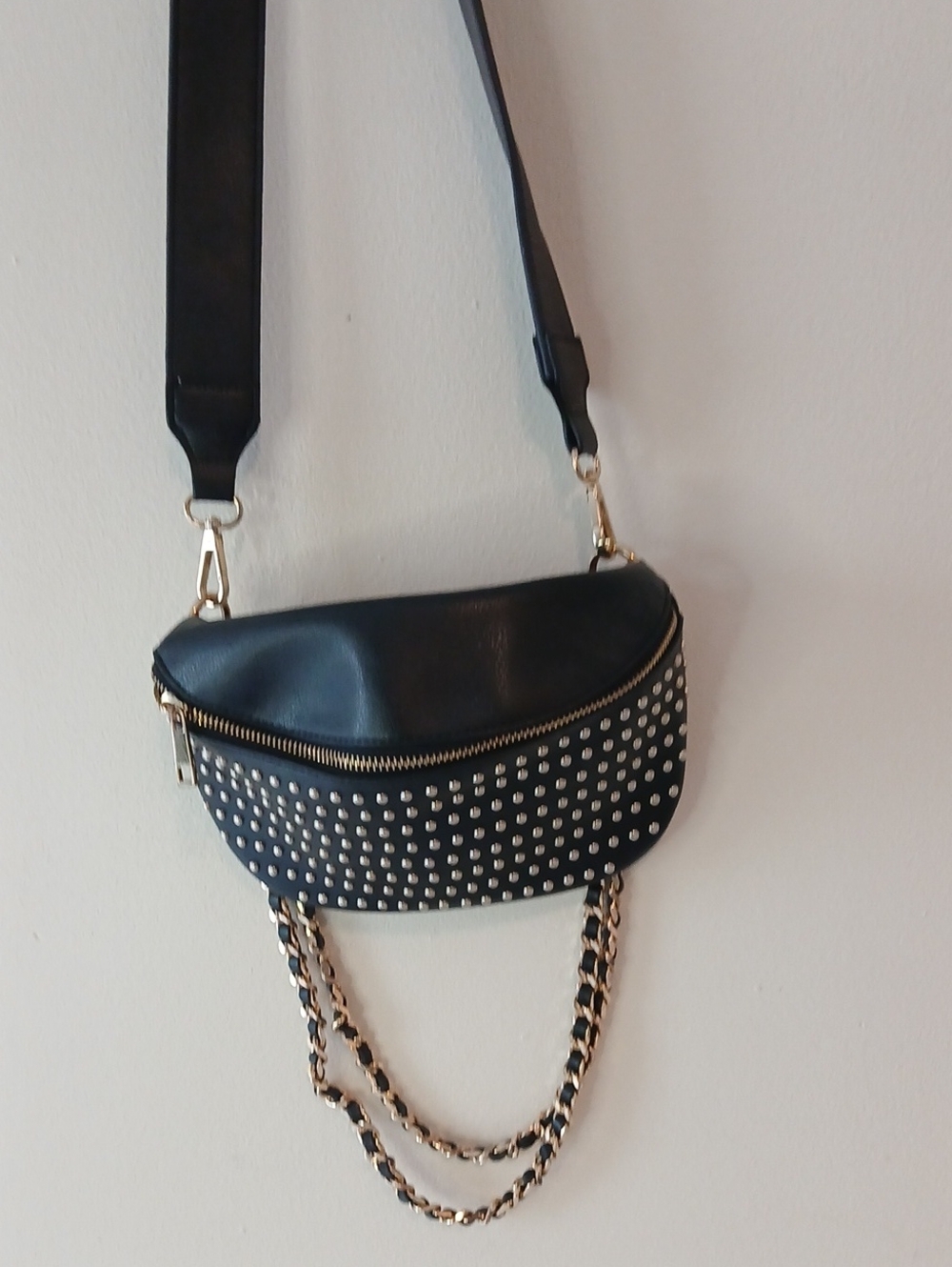 Forever 21 Black Studded Crossbody with Gold Chain Detail